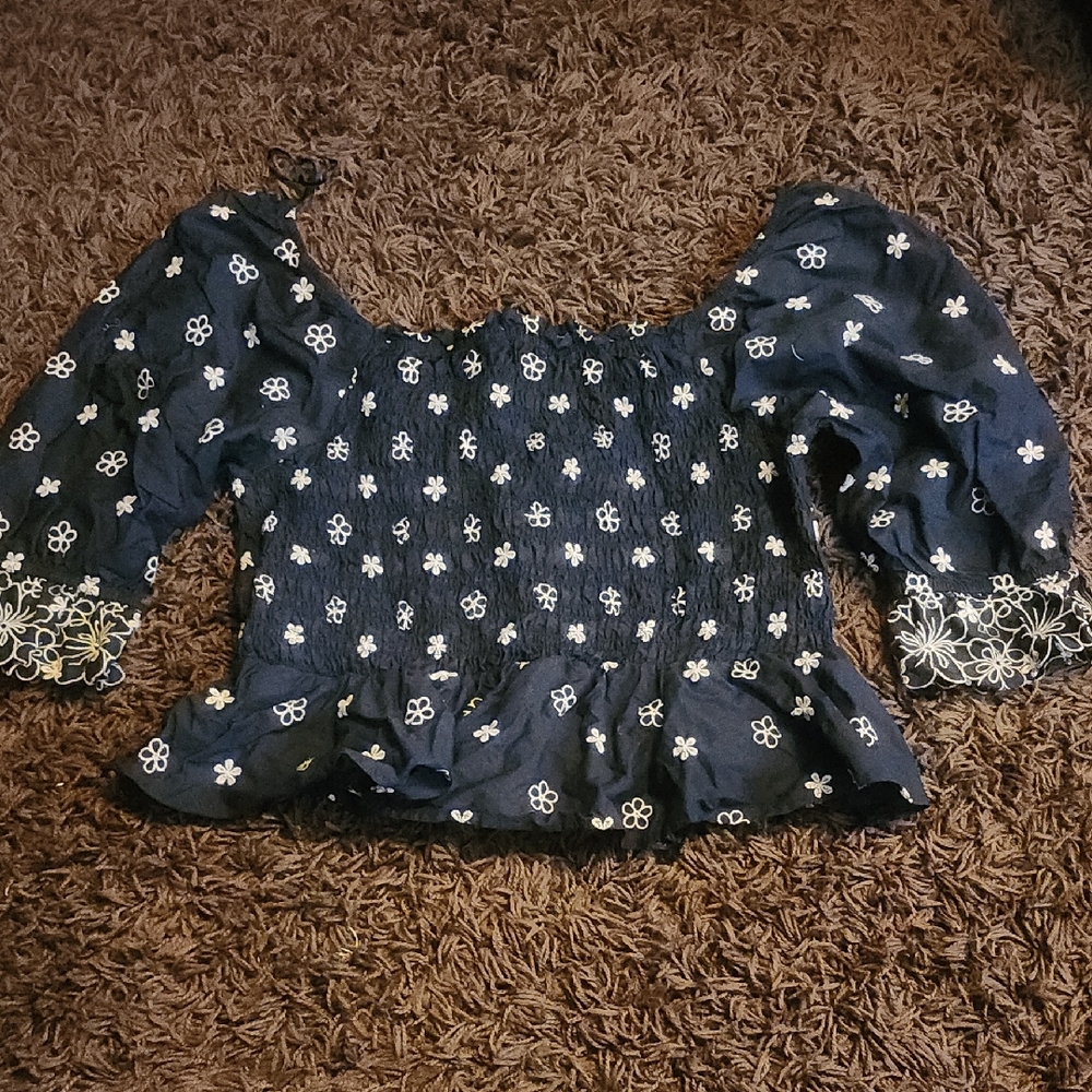 Edge Blue Polka Dot Ruffled Blouse